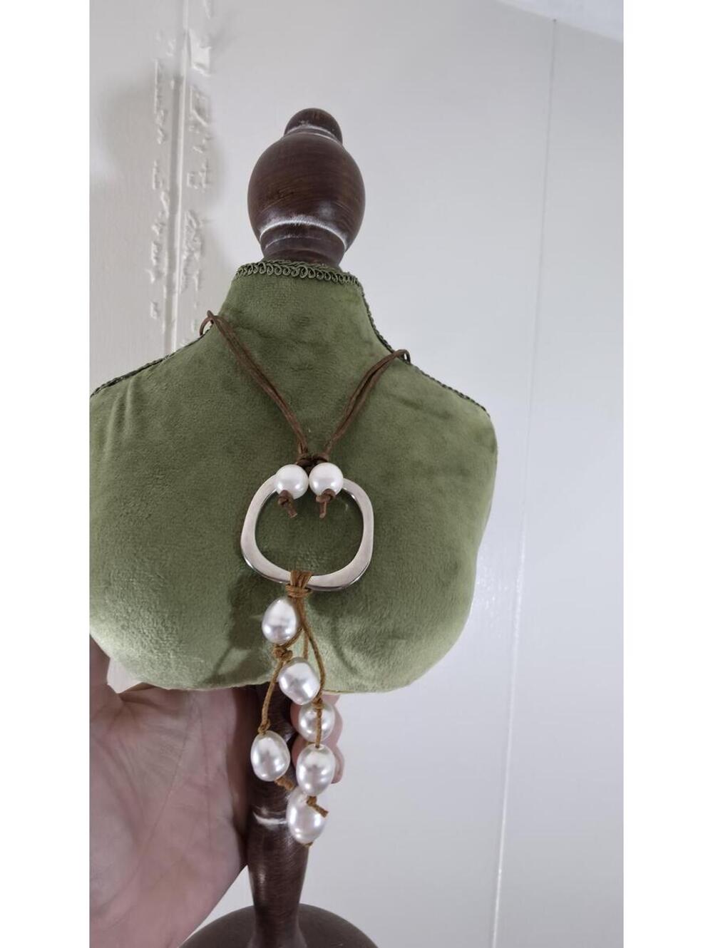 Elegant Pearl Pendant Necklace with Brown Cord